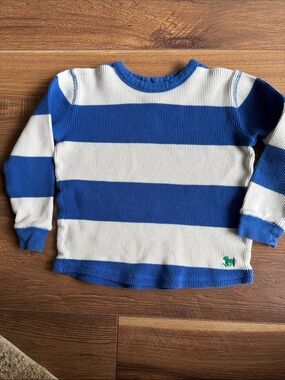 Boden Blue & White Striped Kids Long Sleeve Thermal Ribbed